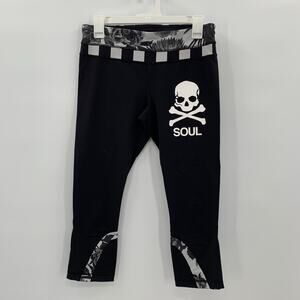 Lululemon x SoulCycle Leggings Womens 8 Black Cropped Skull Floral Active Yoga